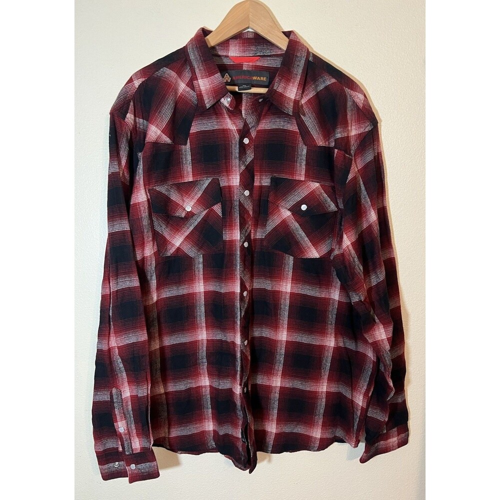 AmericaWear Men's Long Sleeve Pearl Snap Flannel Shirt - Size XXL